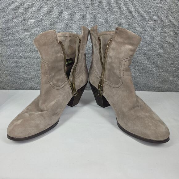 SAM EDELMAN LOUIE TAUPE SUEDE FRINGE ANKLE BOOT – WOMEN’S SIZE 10 – 3" HEEL - Picture 7 of 12